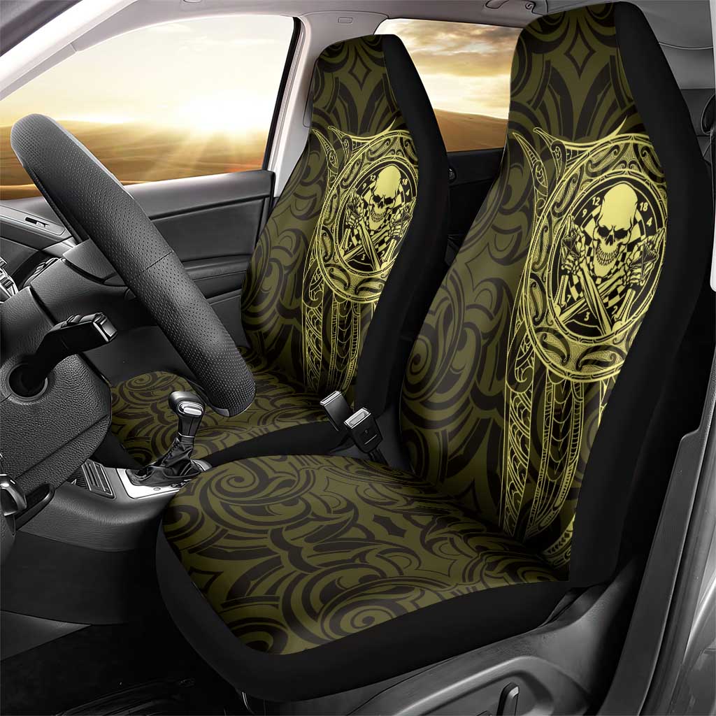 New Zealand Skull Darts Car Seat Cover Aotearoa Maori Chest Tattoo Stylized Gold - Aussie Hoodie