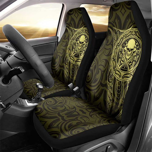 New Zealand Skull Darts Car Seat Cover Aotearoa Maori Chest Tattoo Stylized Gold - Aussie Hoodie