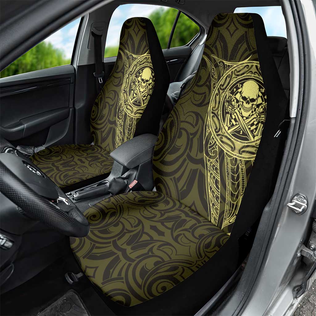 New Zealand Skull Darts Car Seat Cover Aotearoa Maori Chest Tattoo Stylized Gold - Aussie Hoodie
