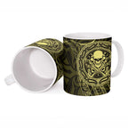 New Zealand Skull Darts Ceramic Mug Aotearoa Maori Chest Tattoo Stylized Gold - Aussie Hoodie
