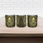 New Zealand Skull Darts Ceramic Mug Aotearoa Maori Chest Tattoo Stylized Gold - Aussie Hoodie