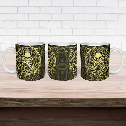 New Zealand Skull Darts Ceramic Mug Aotearoa Maori Chest Tattoo Stylized Gold - Aussie Hoodie