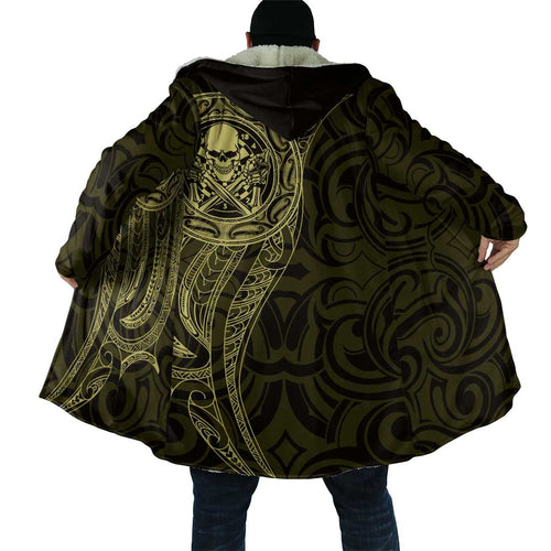 New Zealand Skull Darts Cloak Aotearoa Maori Chest Tattoo Stylized Gold - Aussie Hoodie