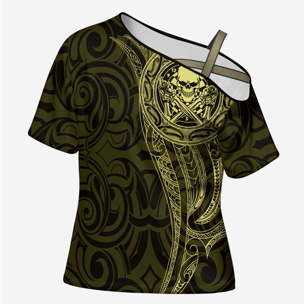 New Zealand Skull Darts Cross Shoulder Shirt Aotearoa Maori Chest Tattoo Stylized Gold - Aussie Hoodie