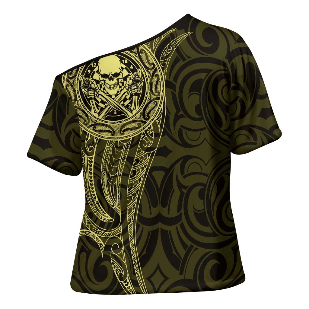 New Zealand Skull Darts Cross Shoulder Shirt Aotearoa Maori Chest Tattoo Stylized Gold - Aussie Hoodie