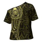 New Zealand Skull Darts Cross Shoulder Shirt Aotearoa Maori Chest Tattoo Stylized Gold - Aussie Hoodie