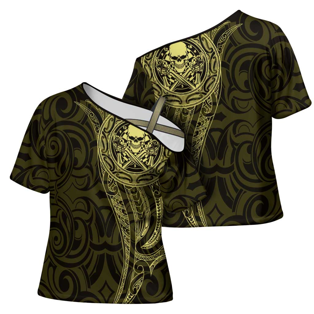 New Zealand Skull Darts Cross Shoulder Shirt Aotearoa Maori Chest Tattoo Stylized Gold - Aussie Hoodie