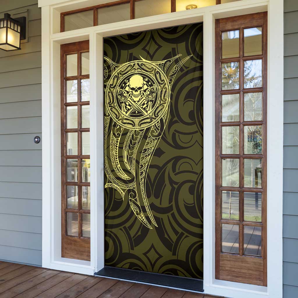 New Zealand Skull Darts Door Cover Aotearoa Maori Chest Tattoo Stylized Gold - Aussie Hoodie