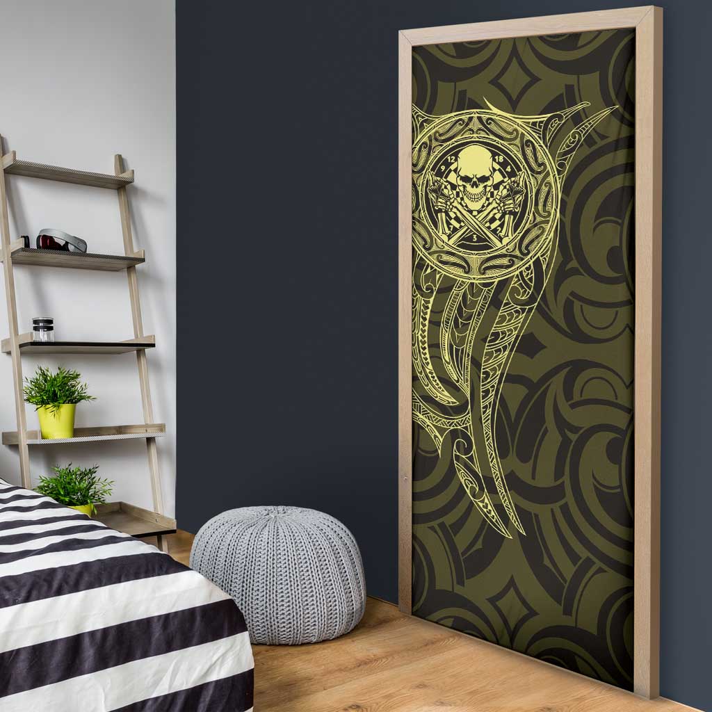 New Zealand Skull Darts Door Cover Aotearoa Maori Chest Tattoo Stylized Gold - Aussie Hoodie