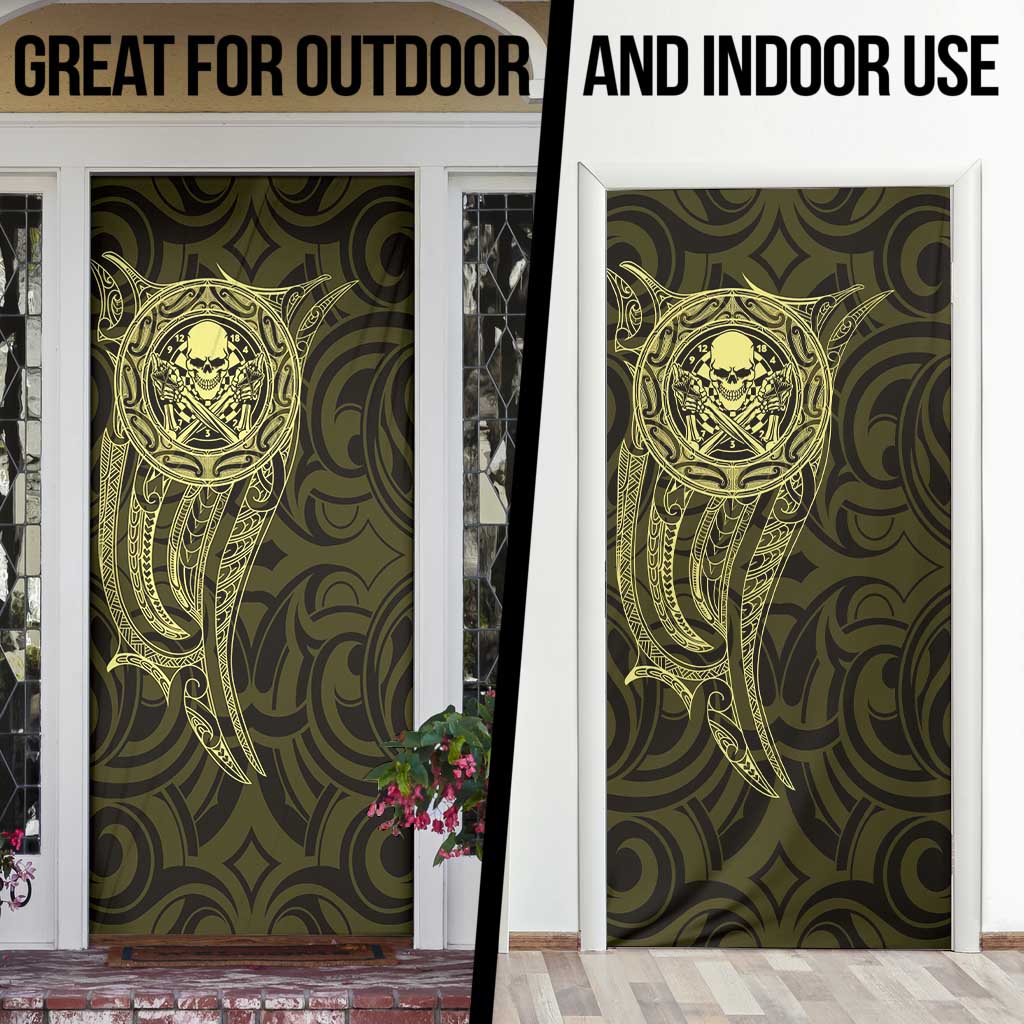 New Zealand Skull Darts Door Cover Aotearoa Maori Chest Tattoo Stylized Gold - Aussie Hoodie