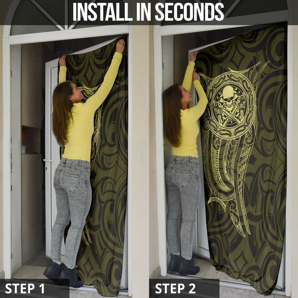 New Zealand Skull Darts Door Cover Aotearoa Maori Chest Tattoo Stylized Gold - Aussie Hoodie
