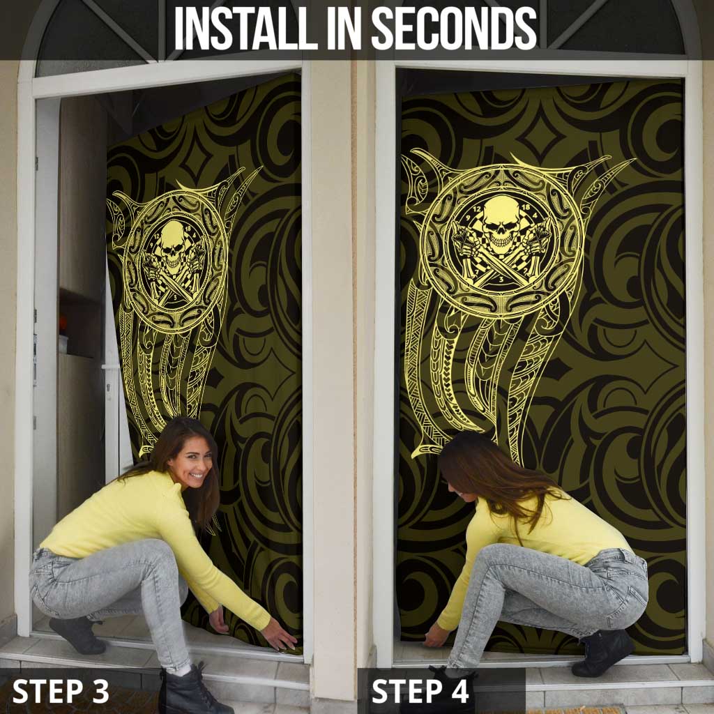 New Zealand Skull Darts Door Cover Aotearoa Maori Chest Tattoo Stylized Gold - Aussie Hoodie