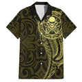 New Zealand Skull Darts Family Matching Long Sleeve Bodycon Dress and Hawaiian Shirt Aotearoa Maori Chest Tattoo Stylized Gold - Aussie Hoodie