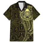 New Zealand Skull Darts Family Matching Long Sleeve Bodycon Dress and Hawaiian Shirt Aotearoa Maori Chest Tattoo Stylized Gold - Aussie Hoodie