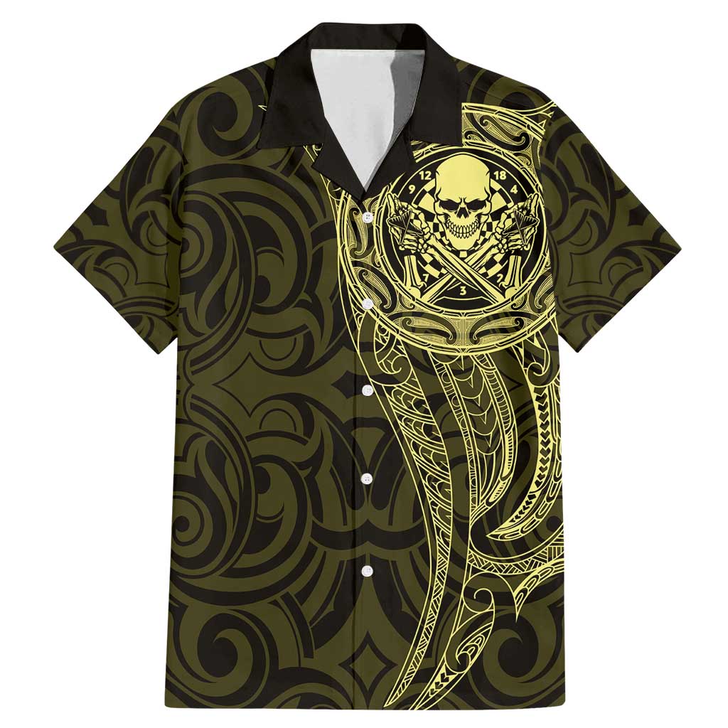 New Zealand Skull Darts Family Matching Mermaid Dress and Hawaiian Shirt Aotearoa Maori Chest Tattoo Stylized Gold - Aussie Hoodie
