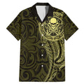 New Zealand Skull Darts Family Matching Mermaid Dress and Hawaiian Shirt Aotearoa Maori Chest Tattoo Stylized Gold - Aussie Hoodie