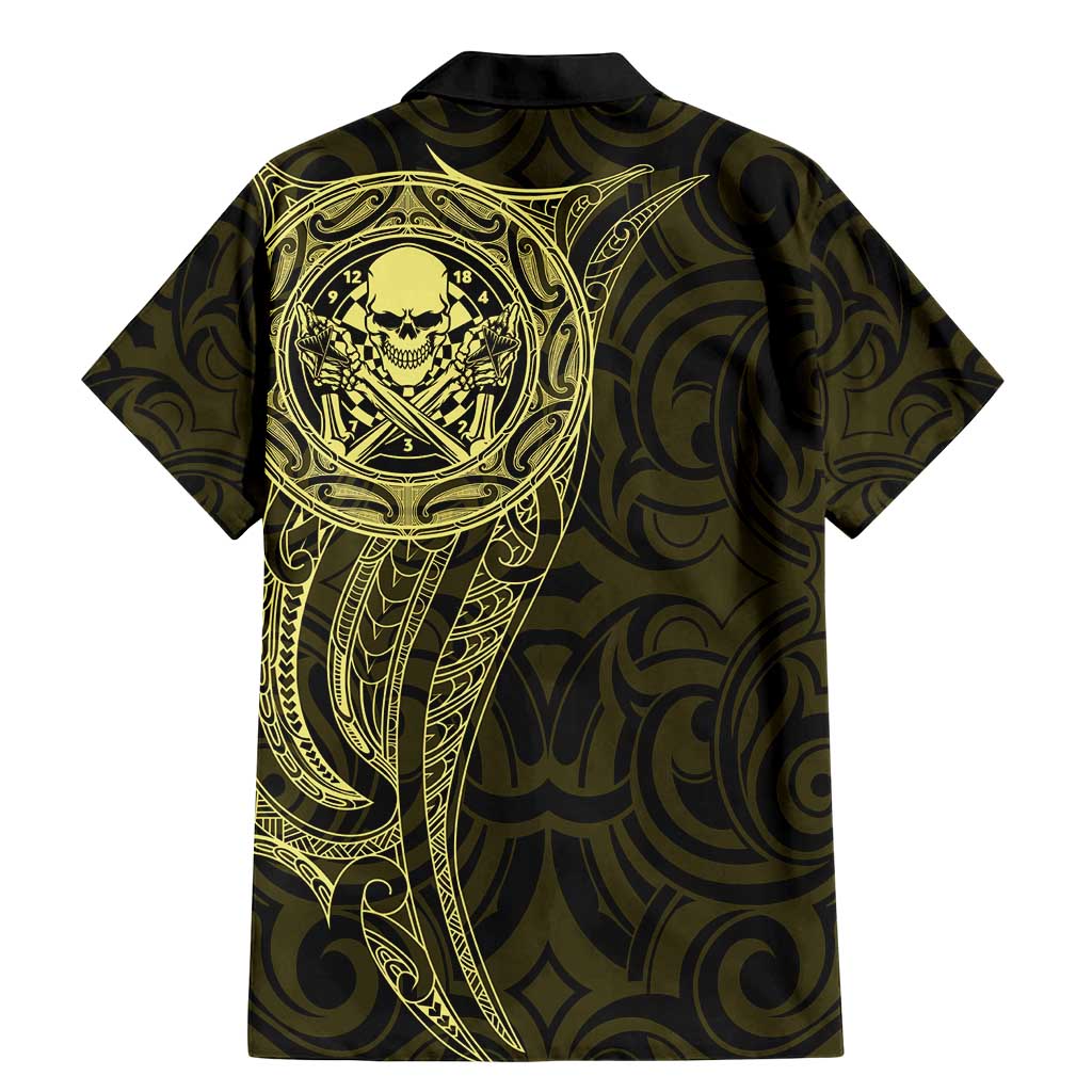 New Zealand Skull Darts Family Matching Mermaid Dress and Hawaiian Shirt Aotearoa Maori Chest Tattoo Stylized Gold - Aussie Hoodie