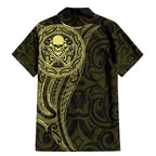 New Zealand Skull Darts Family Matching Mermaid Dress and Hawaiian Shirt Aotearoa Maori Chest Tattoo Stylized Gold - Aussie Hoodie