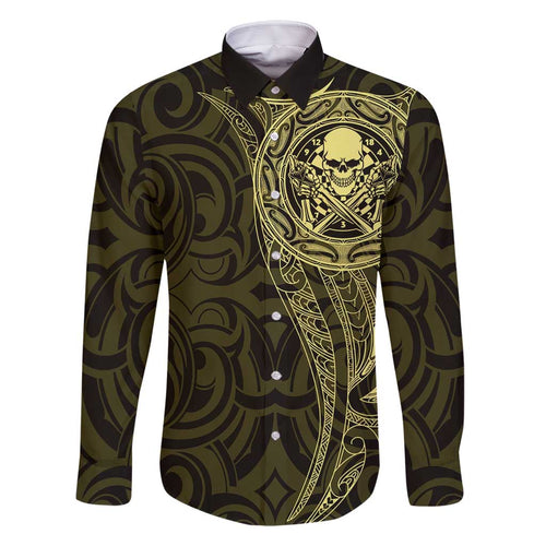 New Zealand Skull Darts Family Matching Mermaid Dress and Hawaiian Shirt Aotearoa Maori Chest Tattoo Stylized Gold - Aussie Hoodie