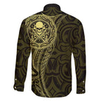 New Zealand Skull Darts Family Matching Mermaid Dress and Hawaiian Shirt Aotearoa Maori Chest Tattoo Stylized Gold - Aussie Hoodie