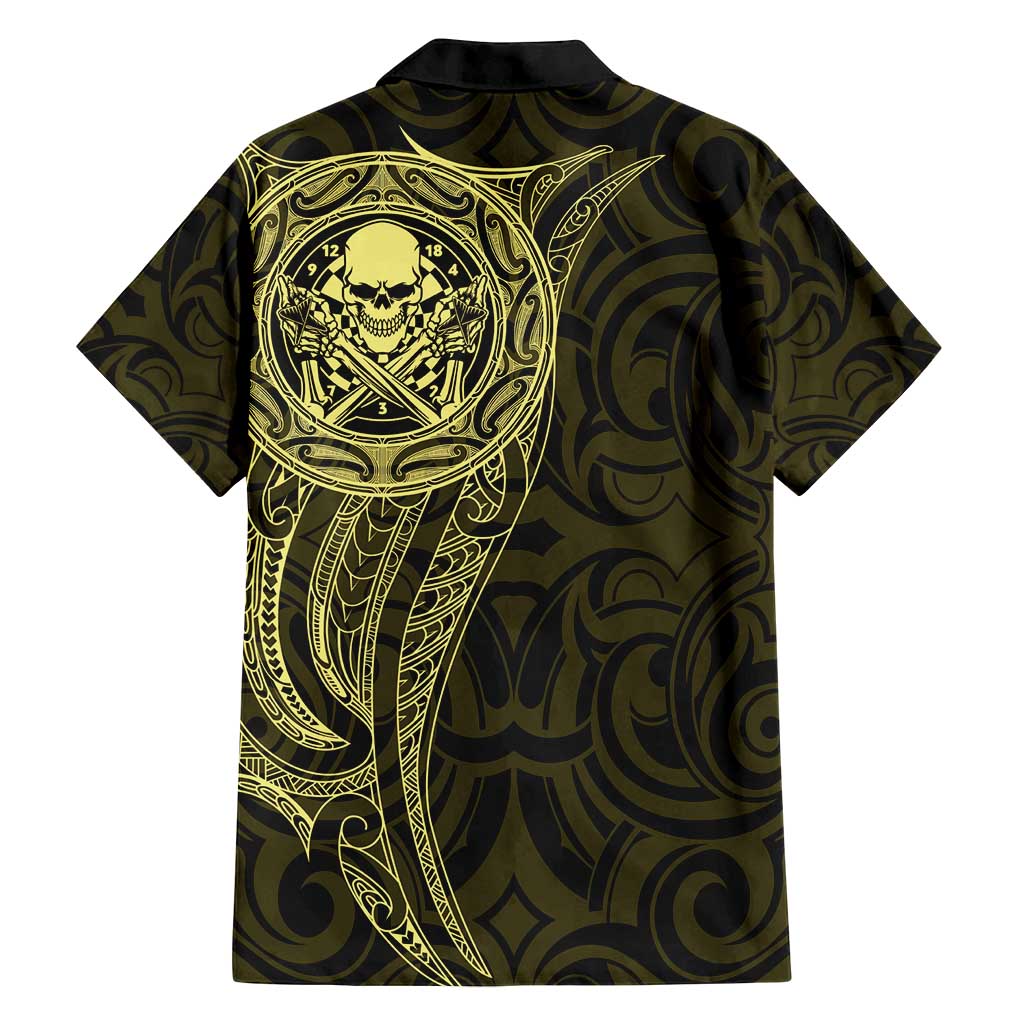 New Zealand Skull Darts Family Matching Off Shoulder Maxi Dress and Hawaiian Shirt Aotearoa Maori Chest Tattoo Stylized Gold - Aussie Hoodie