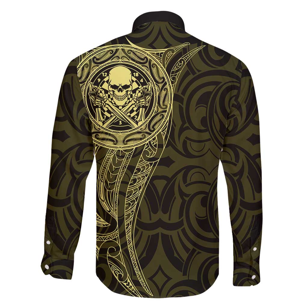 New Zealand Skull Darts Family Matching Off Shoulder Maxi Dress and Hawaiian Shirt Aotearoa Maori Chest Tattoo Stylized Gold - Aussie Hoodie