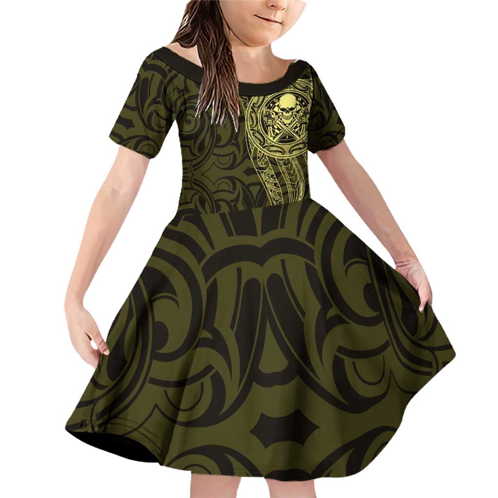 New Zealand Skull Darts Family Matching Off Shoulder Short Dress and Hawaiian Shirt Aotearoa Maori Chest Tattoo Stylized Gold - Aussie Hoodie
