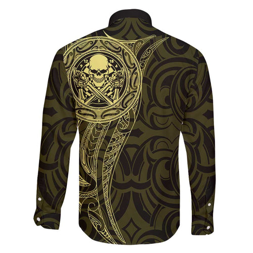 New Zealand Skull Darts Family Matching Off Shoulder Short Dress and Hawaiian Shirt Aotearoa Maori Chest Tattoo Stylized Gold - Aussie Hoodie