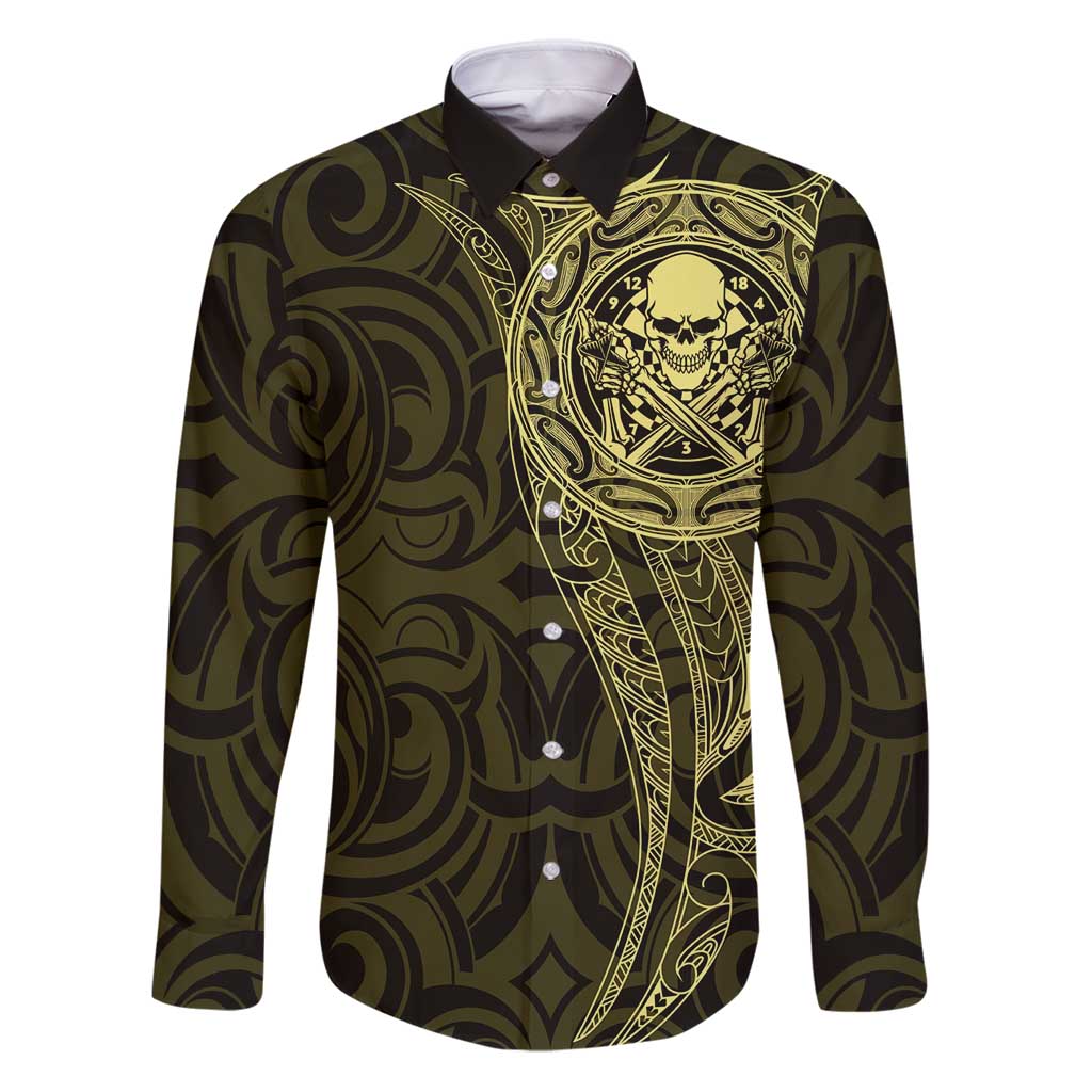 New Zealand Skull Darts Family Matching Puletasi and Hawaiian Shirt Aotearoa Maori Chest Tattoo Stylized Gold - Aussie Hoodie