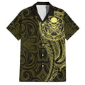 New Zealand Skull Darts Family Matching Short Sleeve Bodycon Dress and Hawaiian Shirt Aotearoa Maori Chest Tattoo Stylized Gold - Aussie Hoodie