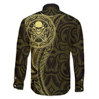 New Zealand Skull Darts Family Matching Short Sleeve Bodycon Dress and Hawaiian Shirt Aotearoa Maori Chest Tattoo Stylized Gold - Aussie Hoodie