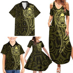 New Zealand Skull Darts Family Matching Summer Maxi Dress and Hawaiian Shirt Aotearoa Maori Chest Tattoo Stylized Gold - Aussie Hoodie