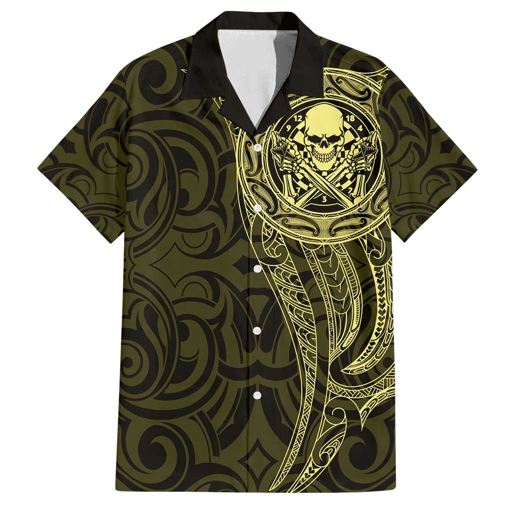 New Zealand Skull Darts Family Matching Summer Maxi Dress and Hawaiian Shirt Aotearoa Maori Chest Tattoo Stylized Gold - Aussie Hoodie