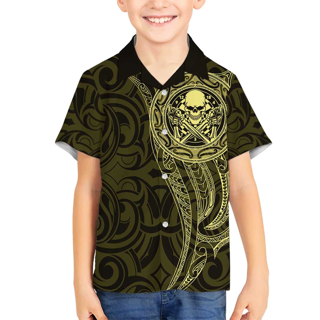 New Zealand Skull Darts Family Matching Summer Maxi Dress and Hawaiian Shirt Aotearoa Maori Chest Tattoo Stylized Gold - Aussie Hoodie