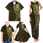 New Zealand Skull Darts Family Matching Tank Maxi Dress and Hawaiian Shirt Aotearoa Maori Chest Tattoo Stylized Gold - Aussie Hoodie