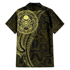 New Zealand Skull Darts Family Matching Tank Maxi Dress and Hawaiian Shirt Aotearoa Maori Chest Tattoo Stylized Gold - Aussie Hoodie
