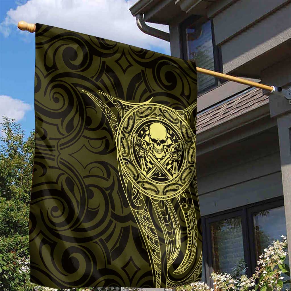 New Zealand Skull Darts Garden Flag Aotearoa Maori Chest Tattoo Stylized Gold - Aussie Hoodie