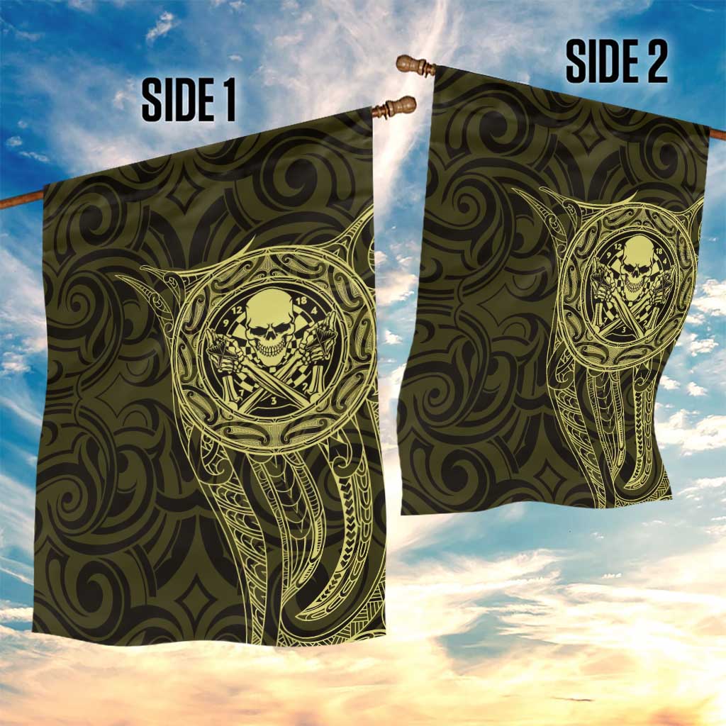 New Zealand Skull Darts Garden Flag Aotearoa Maori Chest Tattoo Stylized Gold - Aussie Hoodie