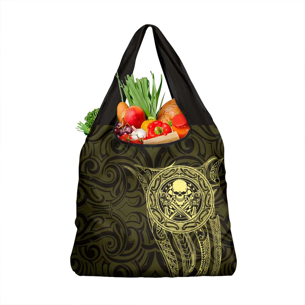 New Zealand Skull Darts Grocery Bag Aotearoa Maori Chest Tattoo Stylized Gold - Aussie Hoodie