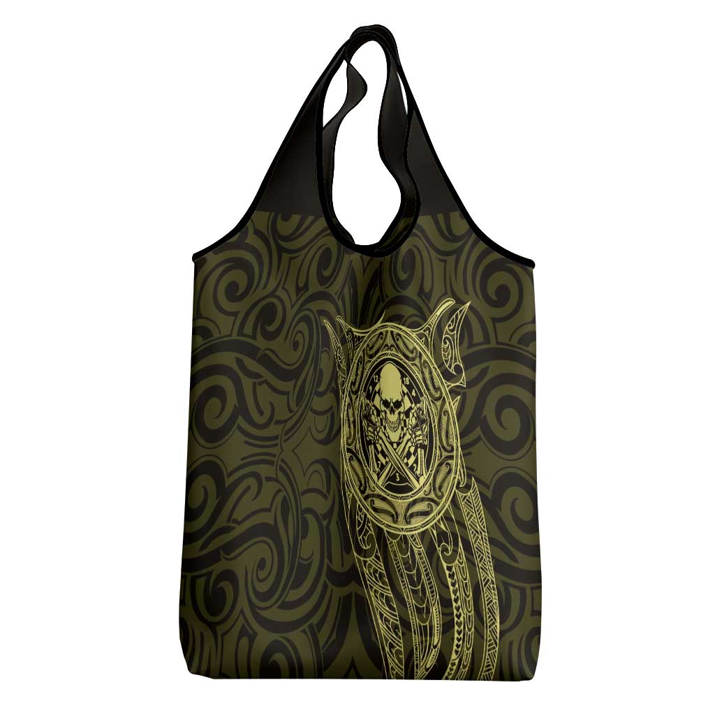 New Zealand Skull Darts Grocery Bag Aotearoa Maori Chest Tattoo Stylized Gold - Aussie Hoodie
