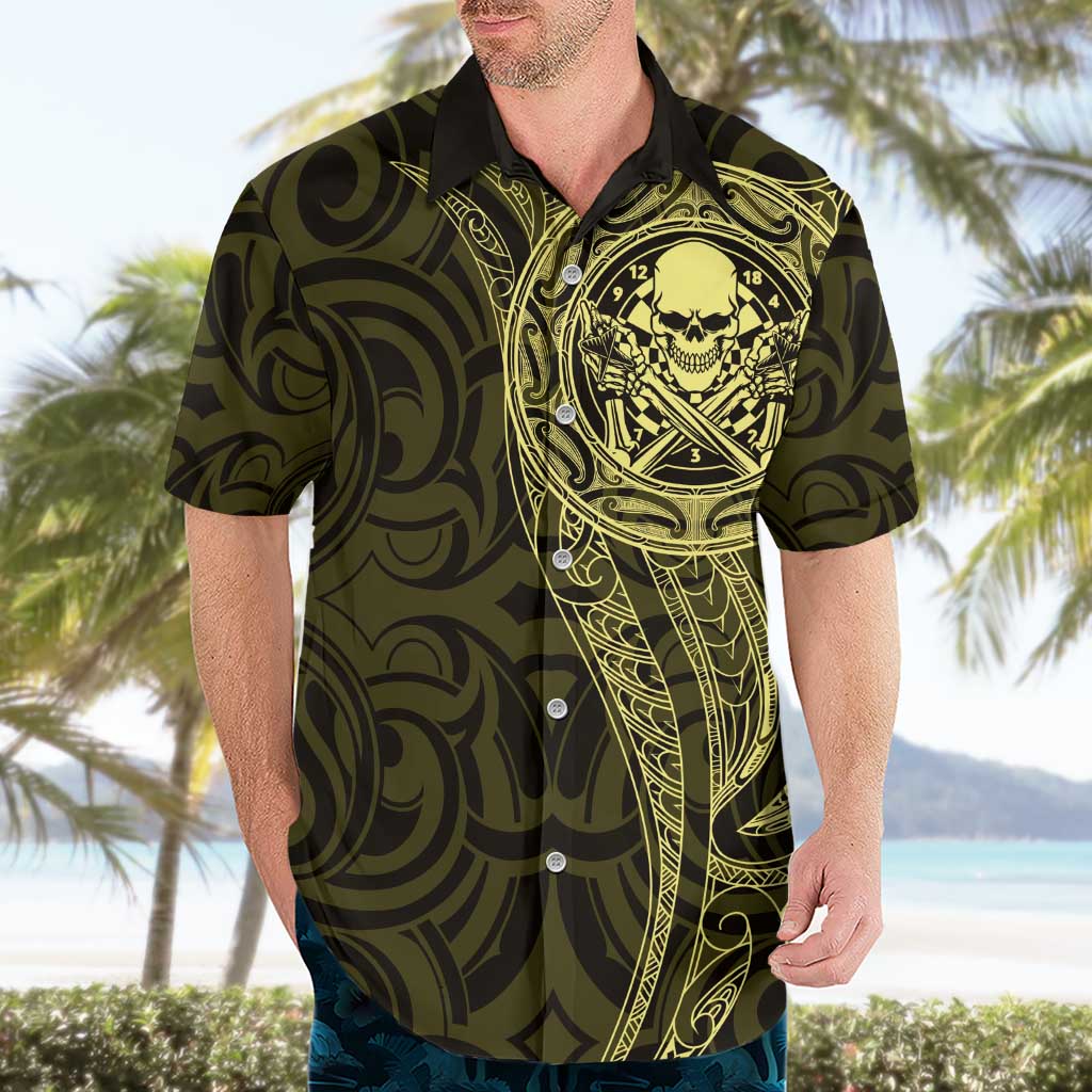New Zealand Skull Darts Hawaiian Shirt Aotearoa Maori Chest Tattoo Stylized Gold - Aussie Hoodie