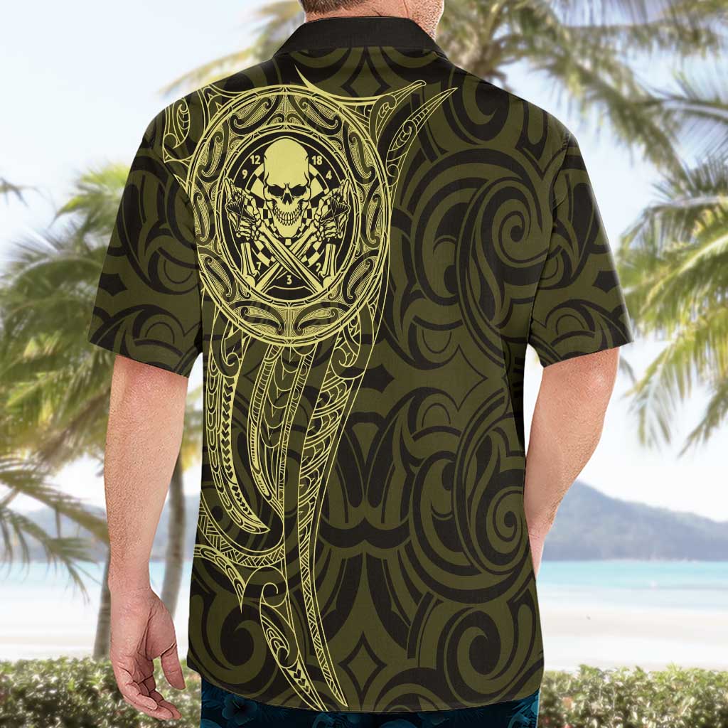 New Zealand Skull Darts Hawaiian Shirt Aotearoa Maori Chest Tattoo Stylized Gold - Aussie Hoodie