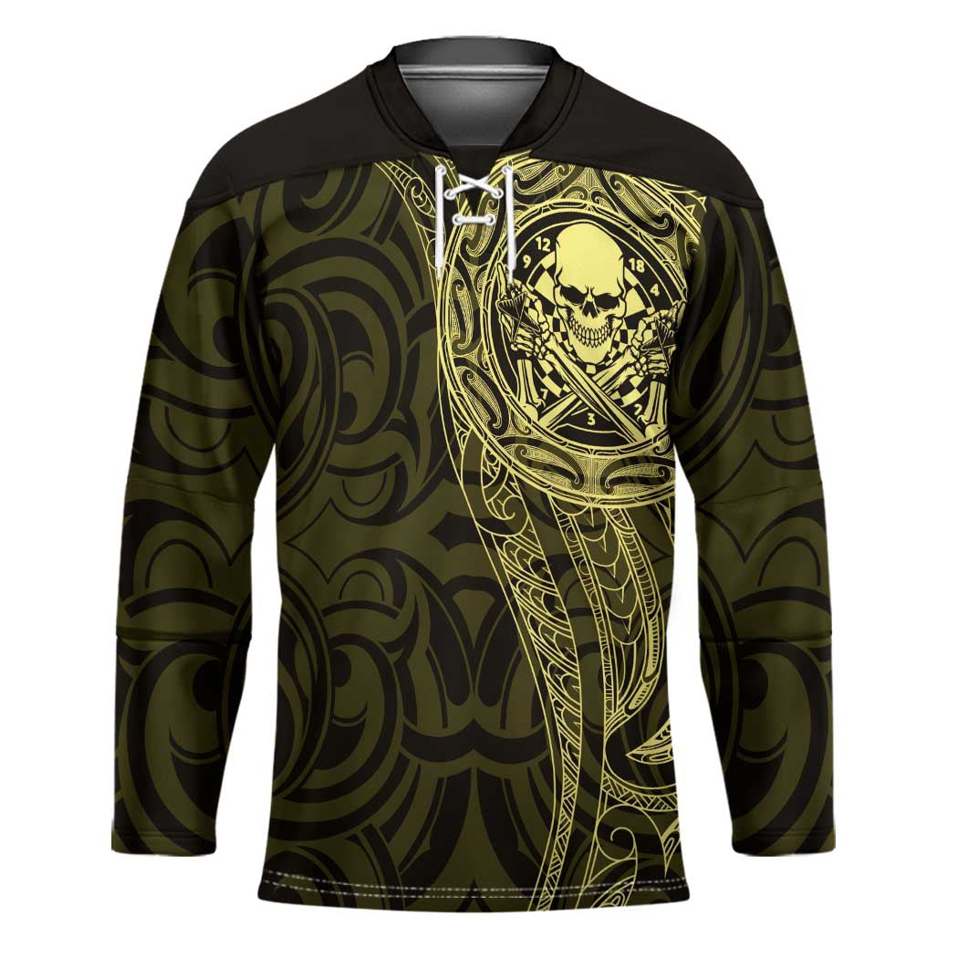 New Zealand Skull Darts Hockey Jersey Aotearoa Maori Chest Tattoo Stylized Gold - Aussie Hoodie