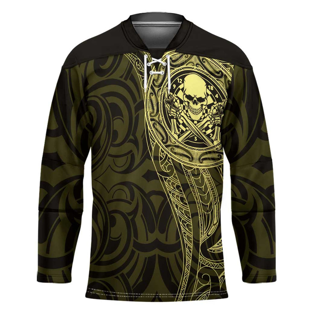 New Zealand Skull Darts Hockey Jersey Aotearoa Maori Chest Tattoo Stylized Gold - Aussie Hoodie