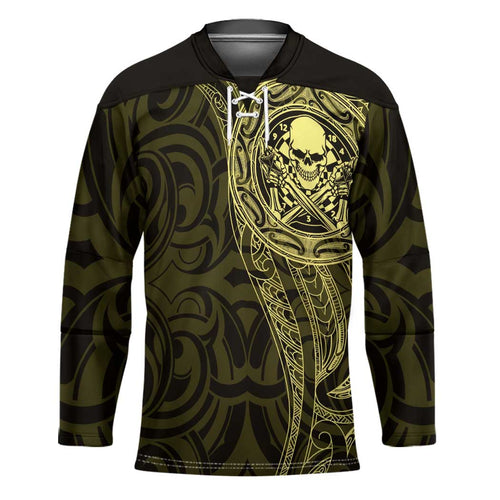 New Zealand Skull Darts Hockey Jersey Aotearoa Maori Chest Tattoo Stylized Gold - Aussie Hoodie