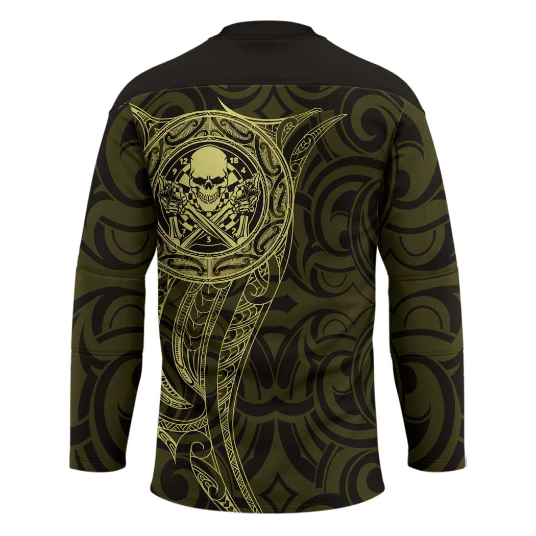 New Zealand Skull Darts Hockey Jersey Aotearoa Maori Chest Tattoo Stylized Gold - Aussie Hoodie