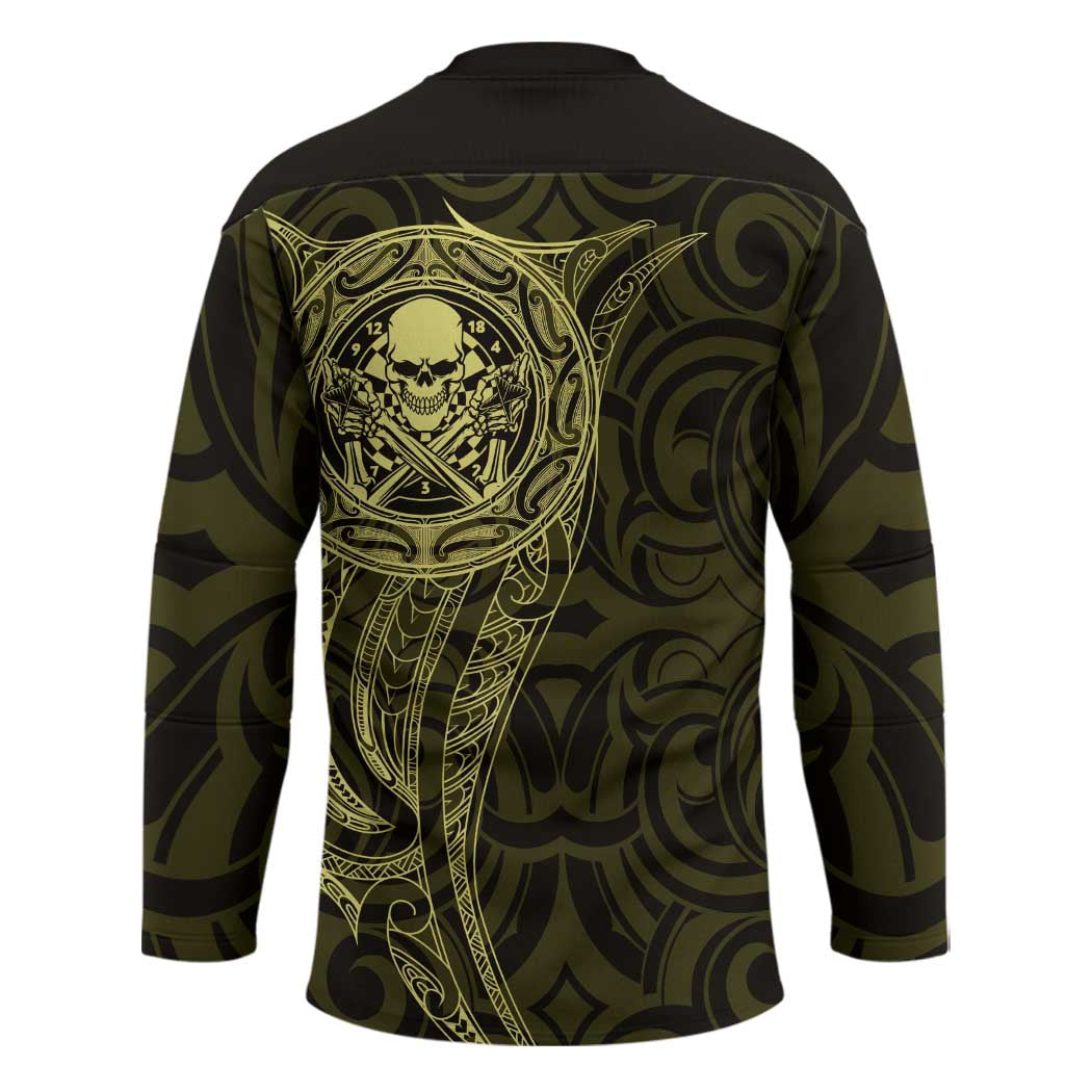 New Zealand Skull Darts Hockey Jersey Aotearoa Maori Chest Tattoo Stylized Gold - Aussie Hoodie