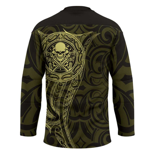 New Zealand Skull Darts Hockey Jersey Aotearoa Maori Chest Tattoo Stylized Gold - Aussie Hoodie