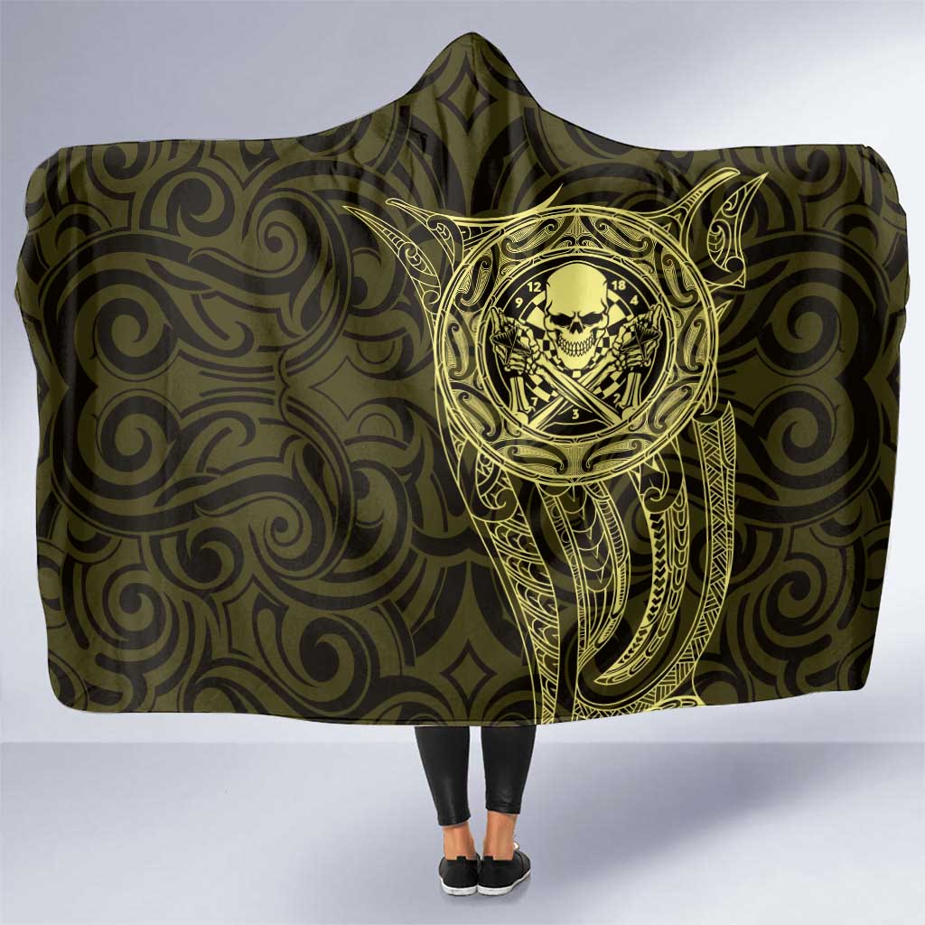New Zealand Skull Darts Hooded Blanket Aotearoa Maori Chest Tattoo Stylized Gold - Aussie Hoodie