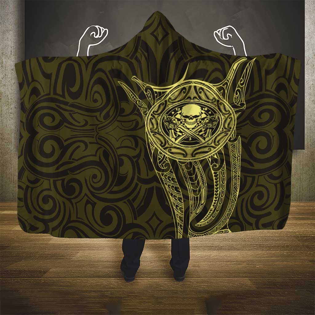 New Zealand Skull Darts Hooded Blanket Aotearoa Maori Chest Tattoo Stylized Gold - Aussie Hoodie
